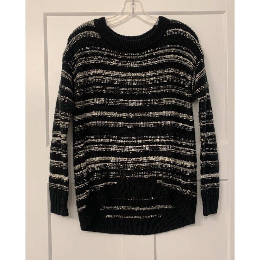 Calvin Klein Jeans Black White Striped High Low Knit Pullover Sweater, Size Med